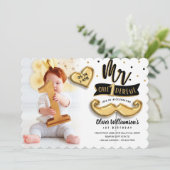 One derful Gold Foil Balloon 1st Birthday Foto Einladung (Stehend Vorderseite)