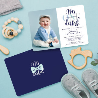 One derful Navy & Blue 1. Geburtstag Foto Einladung