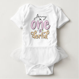 "One-derful", personalisierter Name, Blumen Baby Strampler