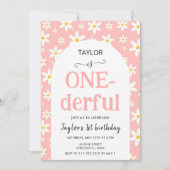 ONE-derful Pink Daisy 1st Birthday Einladung (Vorderseite)