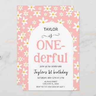 ONE-derful Pink Daisy 1st Birthday Einladung