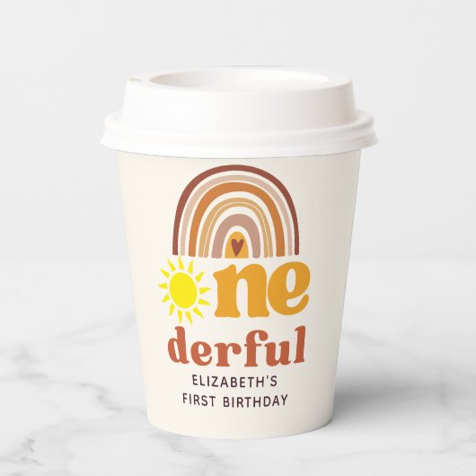 One - Derful Retro First Birthday with Boho Style Pappbecher (Rückseite)