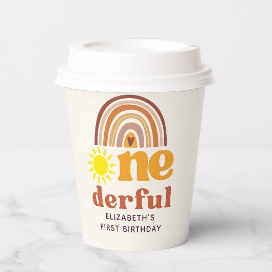 One - Derful Retro First Birthday with Boho Style Pappbecher (Vorderseite)