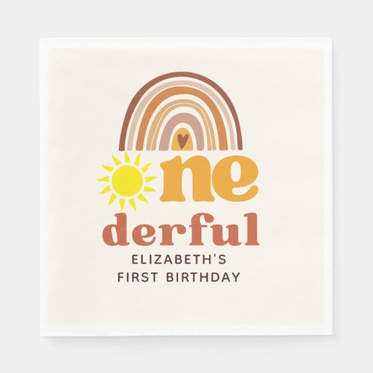 One - Derful Retro First Birthday with Boho Style Serviette (Vorderseite)