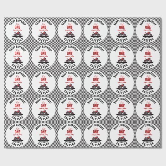 One Fast Race Motorcycle Boy 1st Birthday Party Geschenkpapier (Flach)