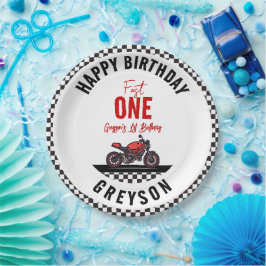 One Fast Race Motorcycle Boy 1st Birthday Party Pappteller