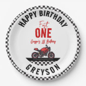 One Fast Race Motorcycle Boy 1st Birthday Party Pappteller (Vorderseite)