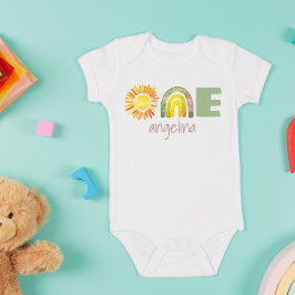 One First Birthday Baby Boho Rainbow Name Baby Baby Strampler