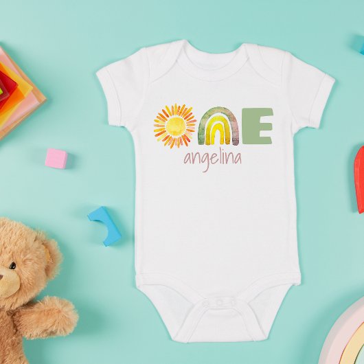 One First Birthday Baby Boho Rainbow Name Baby Baby Strampler