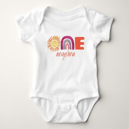 One First Birthday Baby Boho Rainbow with Name Baby Strampler (Vorderseite)