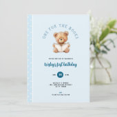 One for the Book 1st Birthday Invitation for Boys Einladung (Stehend Vorderseite)