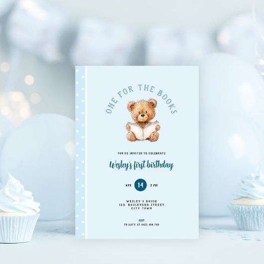 One for the Book 1st Birthday Invitation for Boys Einladung