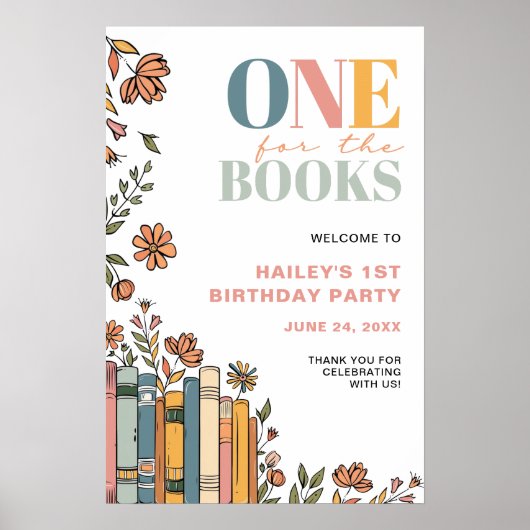 One For The Books 1st Birthday Welcome Sign Poster (Vorne)