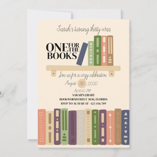 One for the Books Book Lover’s Thirtieth Birthday Einladung (Vorderseite)