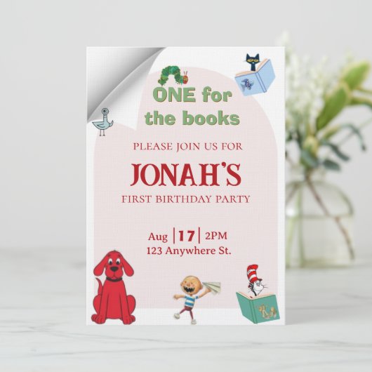 One for the books, First birthday invitation Einladung (Stehend Vorderseite)