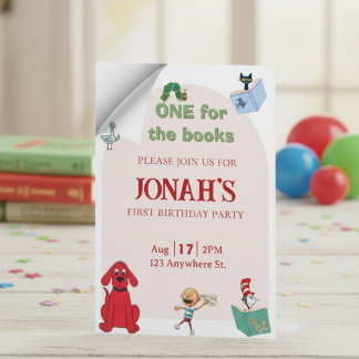 One for the books, First birthday invitation Einladung
