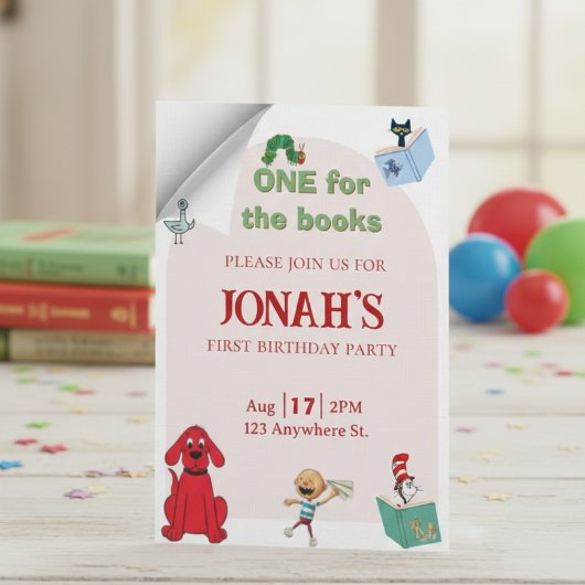 One for the books, First birthday invitation Einladung