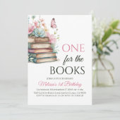 One For The Books Pink Fairytale First Birthday Einladung (Stehend Vorderseite)