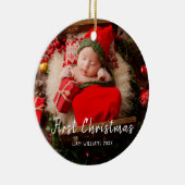 One Foto Baby First Weihnachten Moderne Weiße Text Keramik Ornament (Rechts)