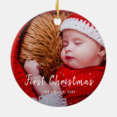 One Foto Baby First Weihnachten Moderne Weiße Text Keramik Ornament (Hinten)