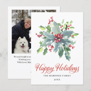 ONE FOTO Holly and Berry Watercolor Greenery 2022 Feiertagskarte
