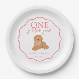 One Golden Year Doodle Puppy First Birthday Party Pappteller