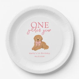 One Golden Year Doodle Puppy First Birthday Party Pappteller