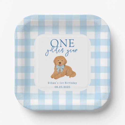 One Golden Year Golden Doodle Boys Birthday Pappteller (Vorderseite)