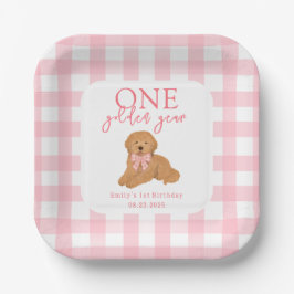 One Golden Year Golden Doodle Girls Birthday Pappteller