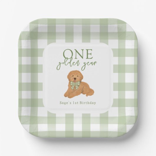 One Golden Year Goldendoodle Birthday Pappteller (Vorderseite)