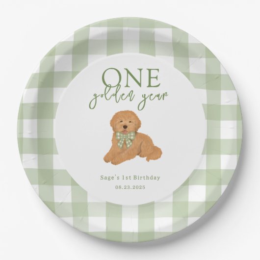 One Golden Year Goldendoodle Birthday Party Pappteller (Vorderseite)