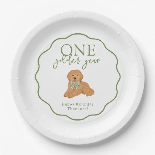 One Golden Year Goldendoodle First Birthday Party Pappteller (Vorderseite)