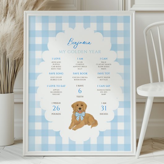 One Golden Year Puppy Dog 1st Birthday Milestone  Poster
