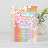 One Groovy Babe 1. Daisy Rainbow Birthday Einladung (Stehend Vorderseite)