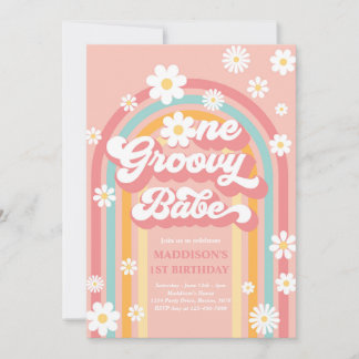 One Groovy Babe Boho Daisy Rainbow 1. Geburtstag Einladung
