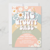 ONE Groovy Babe Daisy Hippie 1. Geburtstag Einladung (Vorderseite)