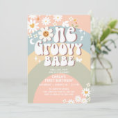 ONE Groovy Babe Daisy Hippie 1. Geburtstag Einladung (Stehend Vorderseite)