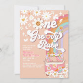One Groovy Babe Daisy Rainbow 1. Geburtstag Einladung (Vorderseite)
