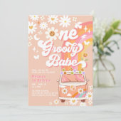 ONE Groovy Babe Daisy Rainbow Groovy 1. Geburtstag Einladung (Stehend Vorderseite)