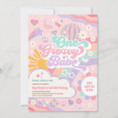 One Groovy Babe Disco Rainbow Sun 1st Birthday Einladung (Vorderseite)