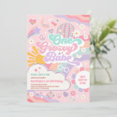 One Groovy Babe Disco Rainbow Sun 1st Birthday Einladung (Stehend Vorderseite)