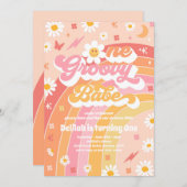 One Groovy Babe Peace Liebe Party Rainbow Birthday Einladung (Vorne/Hinten)