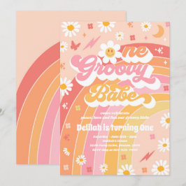 One Groovy Babe Peace Liebe Party Rainbow Birthday Einladung