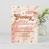 One Groovy Babe Peace Liebe Party Rainbow Birthday Einladung (Stehend Vorderseite)