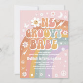 One Groovy Babe Peace Liebe Party Rainbow Birthday Einladung (Vorderseite)