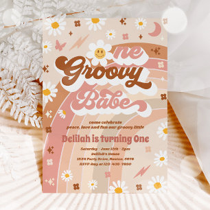 One Groovy Babe Peace Liebe Party Rainbow Birthday Einladung