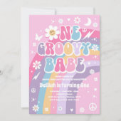 One Groovy Babe Peace Liebe Party Rainbow Birthday Einladung (Vorderseite)