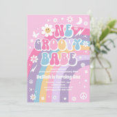 One Groovy Babe Peace Liebe Party Rainbow Birthday Einladung (Stehend Vorderseite)