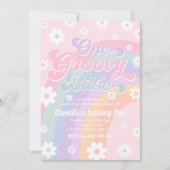 One Groovy Babe Retro Daisy Pink Rainbow Birthday Einladung (Vorderseite)