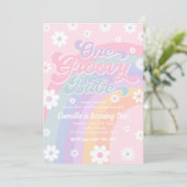 One Groovy Babe Retro Daisy Pink Rainbow Birthday Einladung (Stehend Vorderseite)